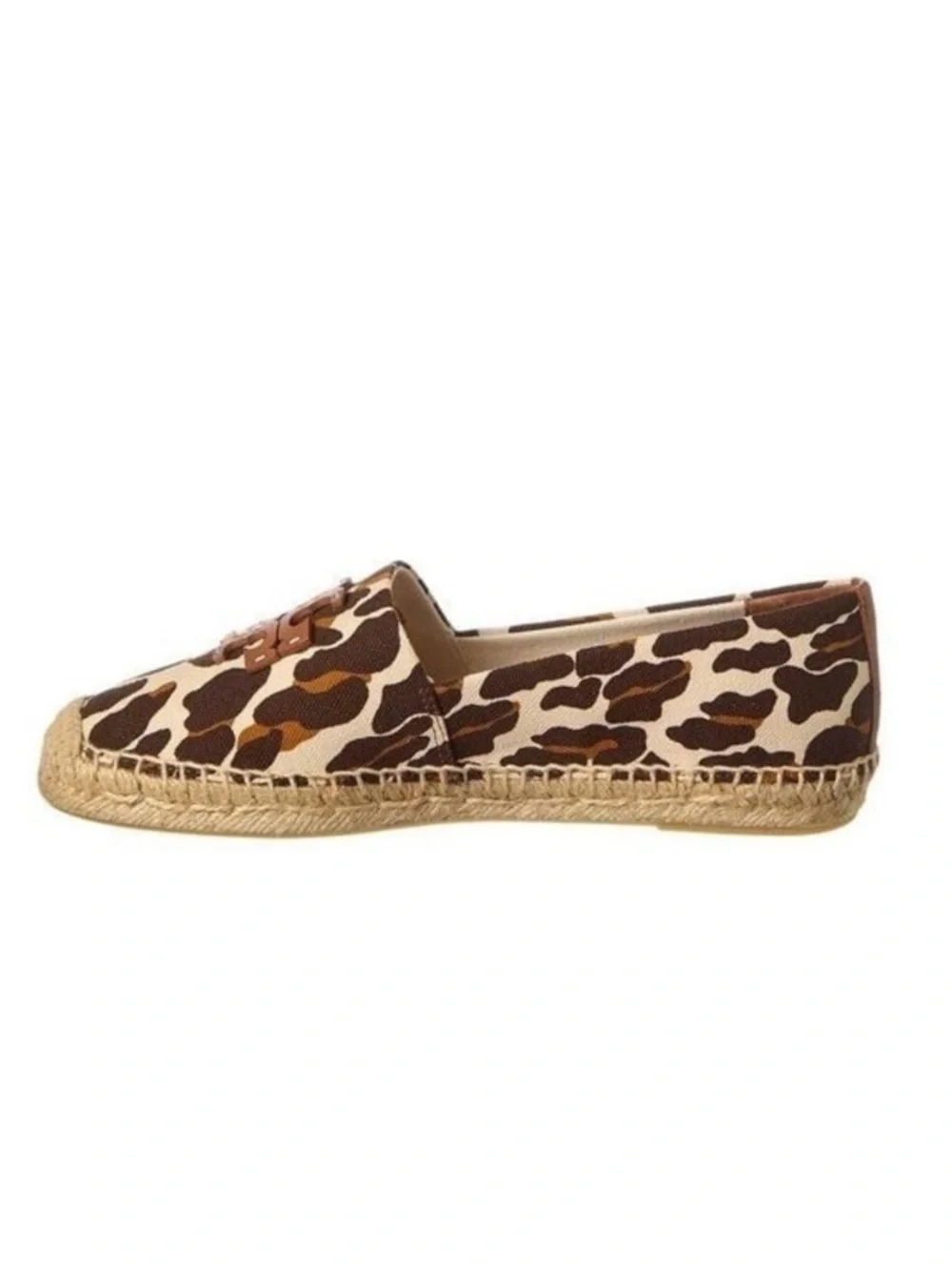 New Tory Burch Ines Leopard Print Canvas Espadrille Flats Brown Tan Women 9.5